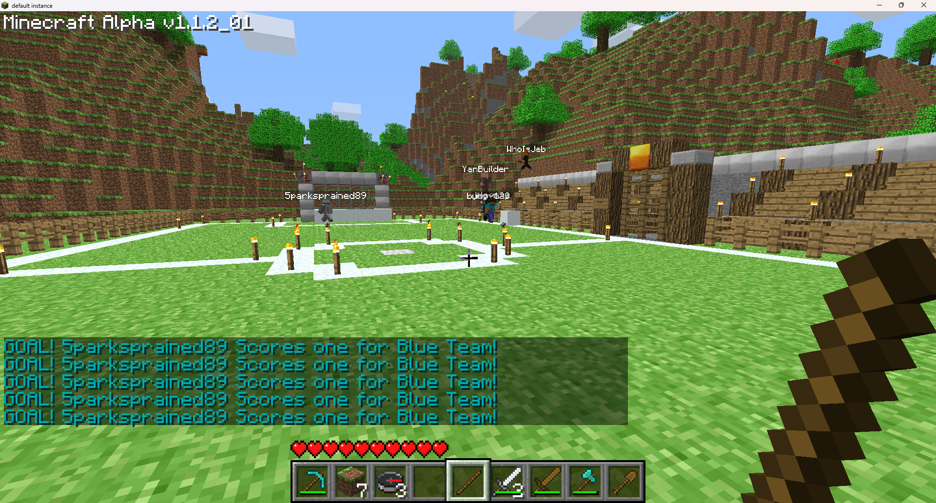 Players taking part in a BlockBall game on the server