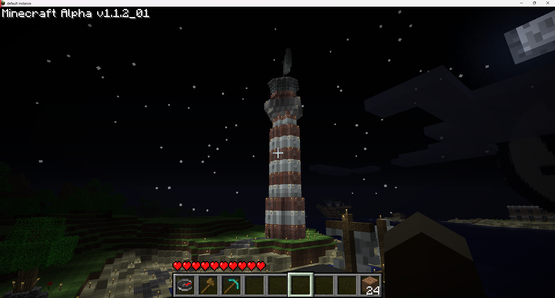 A lighthouse at night on PlanetNostalgia