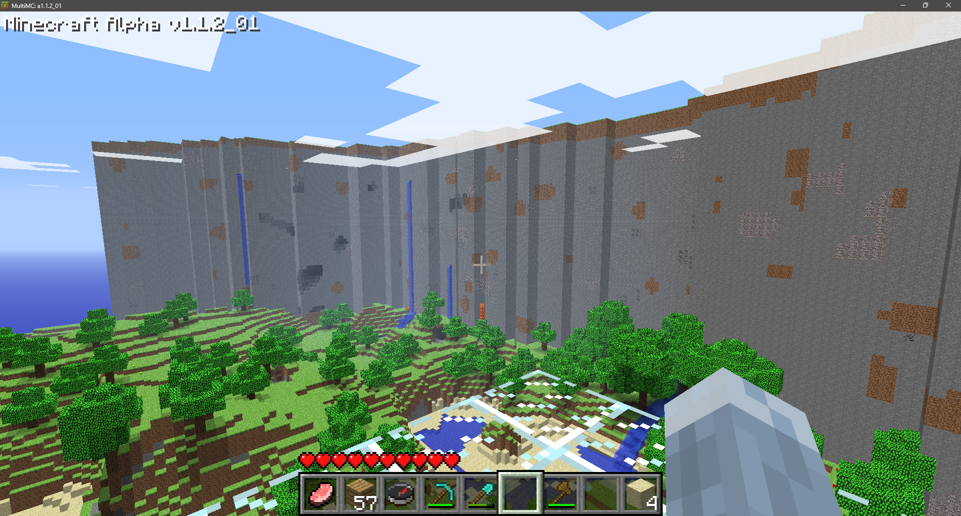 A large exposed cliff in the Alpha world